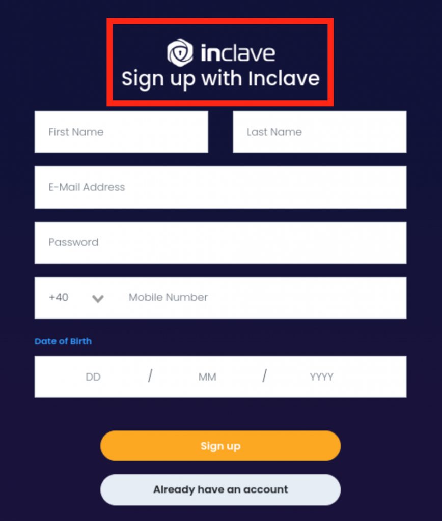 Inclave signup form